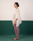Ivory Sheer Cotton Kaftan Top & Mauve Dhoti Pants Set