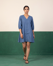 Cornflower Blue Button-Down Cotton Dress