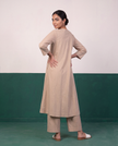 Sand Beige Pleated Pure Cotton Kurta Set