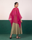 Sheer Magenta Kaftan Top & Khaki Flared Midi Skirt Set