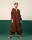 Chestnut Brown Notch-Neck Kurta & Wide-Leg Pants Co-ord Set