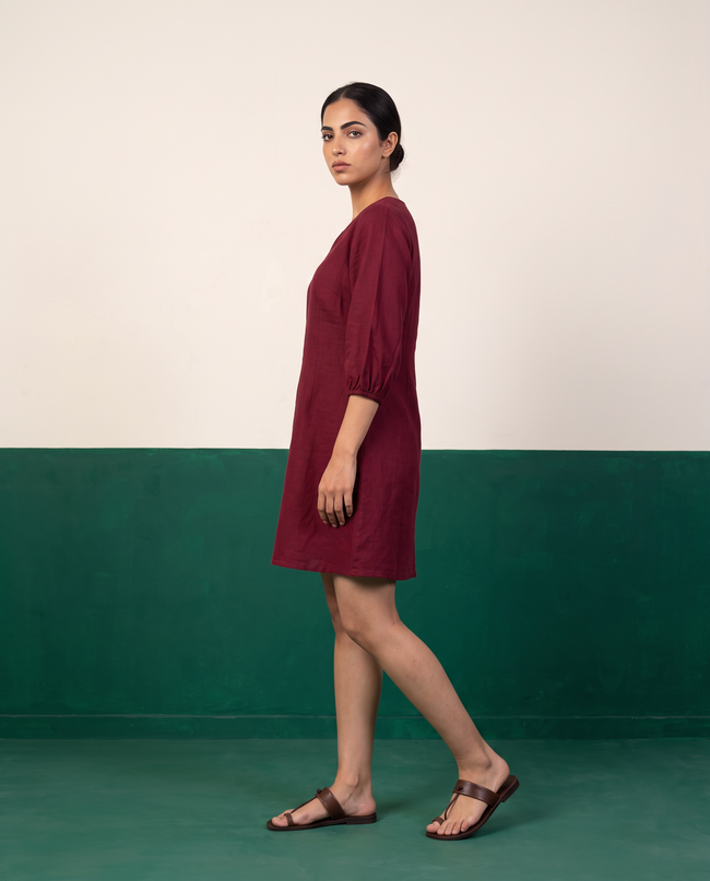 Maroon Button-Down Cotton Dress