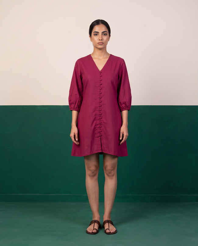 Maroon Button-Down Cotton Dress