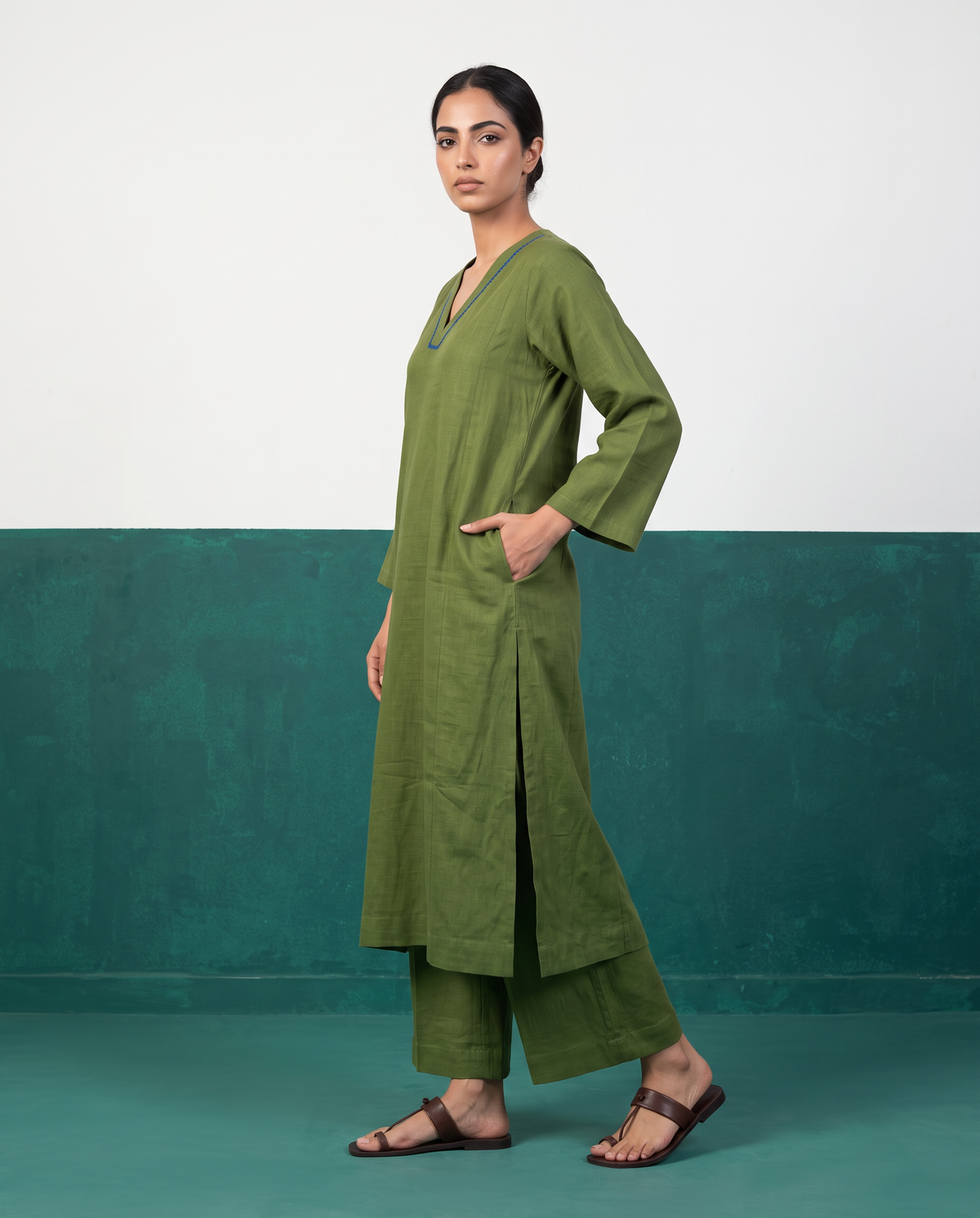 Moss Green Straight Kurta & Pants Set