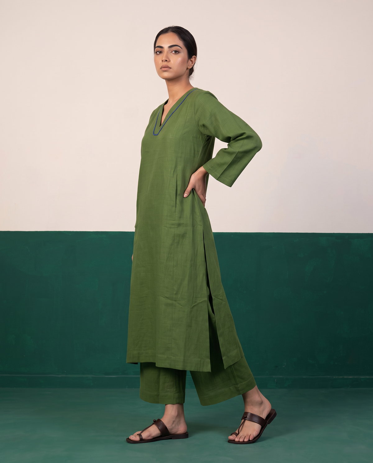 Moss Green Straight Kurta & Pants Set