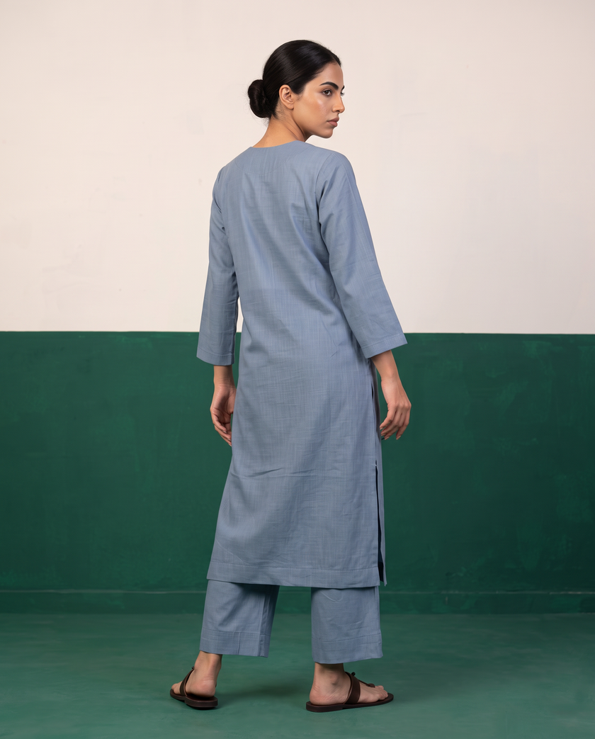 Slate Blue Straight Kurta & Pants Set
