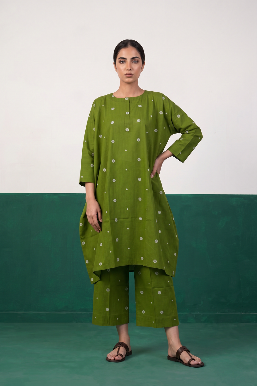 Green Printed Cocoon Kurta & Pants Set