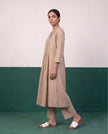 Sand Beige Pleated Pure Cotton Kurta Set