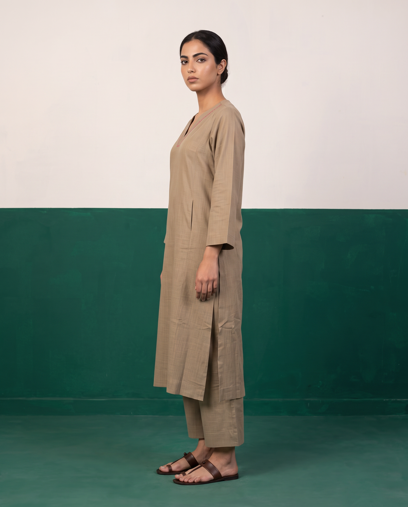 Taupe Straight Kurta & Pants Set