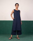 Navy Sleeveless Kurta & Culottes Set