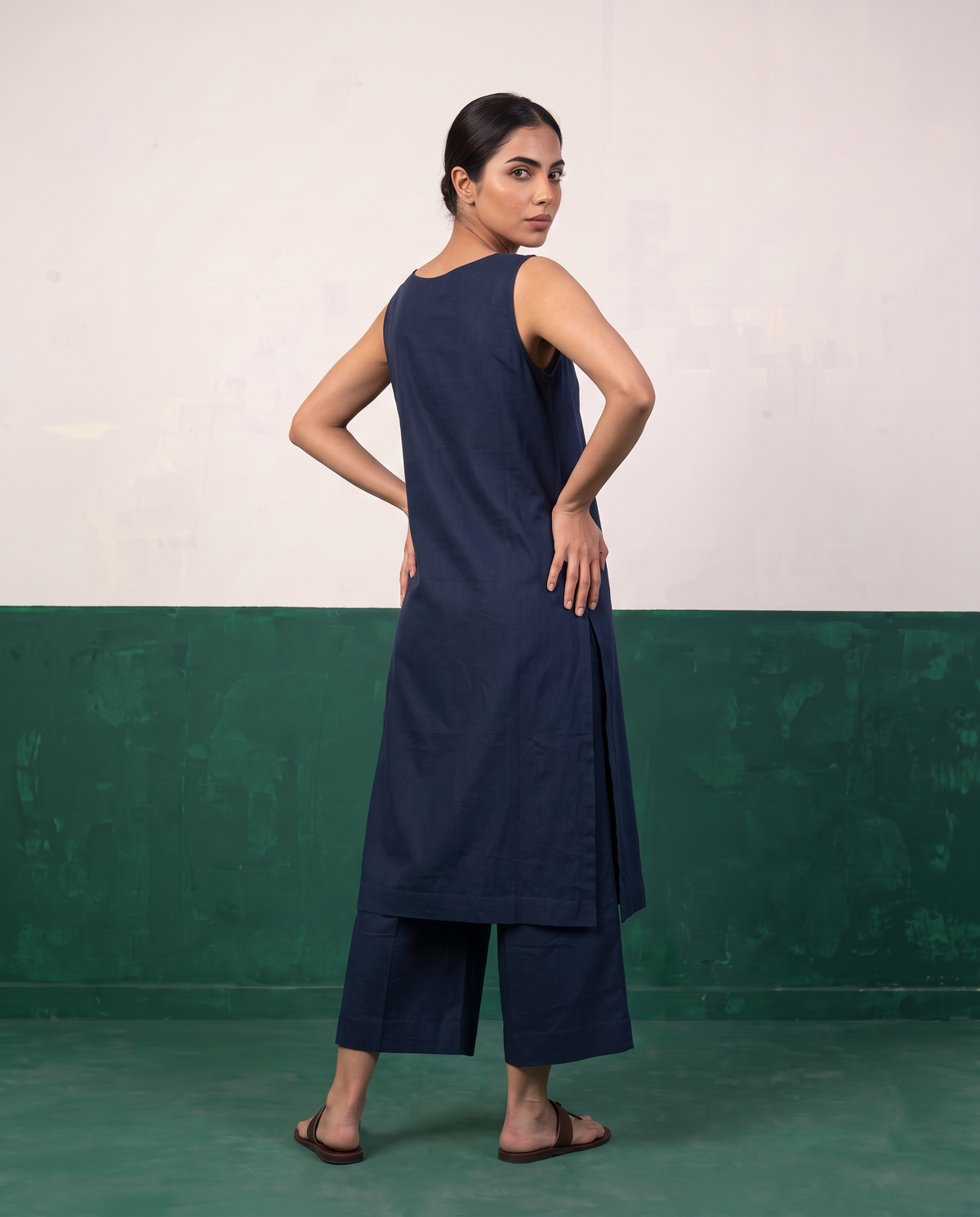Navy Sleeveless Kurta & Culottes Set