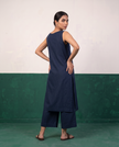 Navy Sleeveless Kurta & Culottes Set