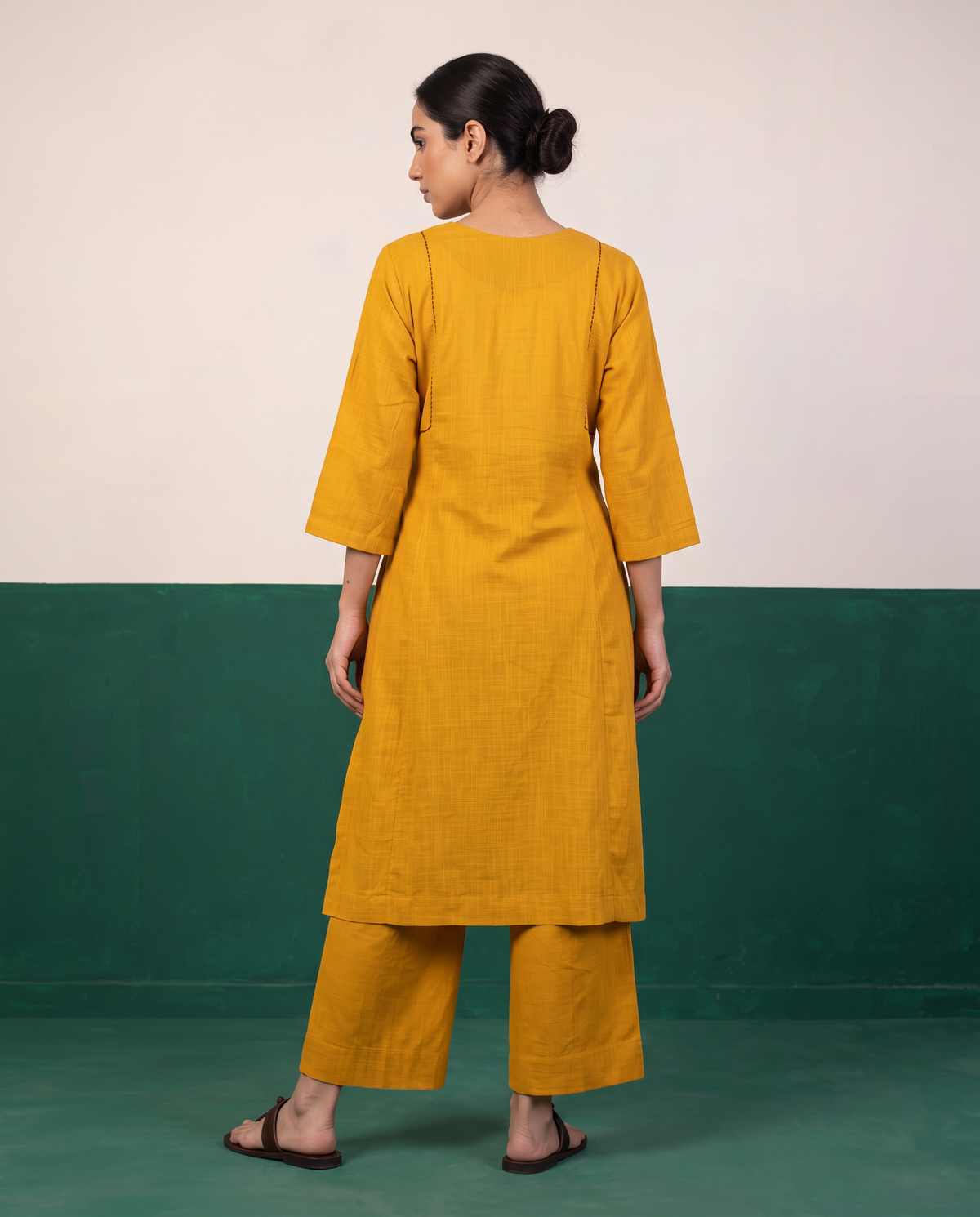 Mustard Yellow Cotton Kurta & Wide-Leg Pants Set