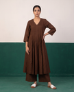 Chocolate Brown Pleated Pure Cotton Kurta Set