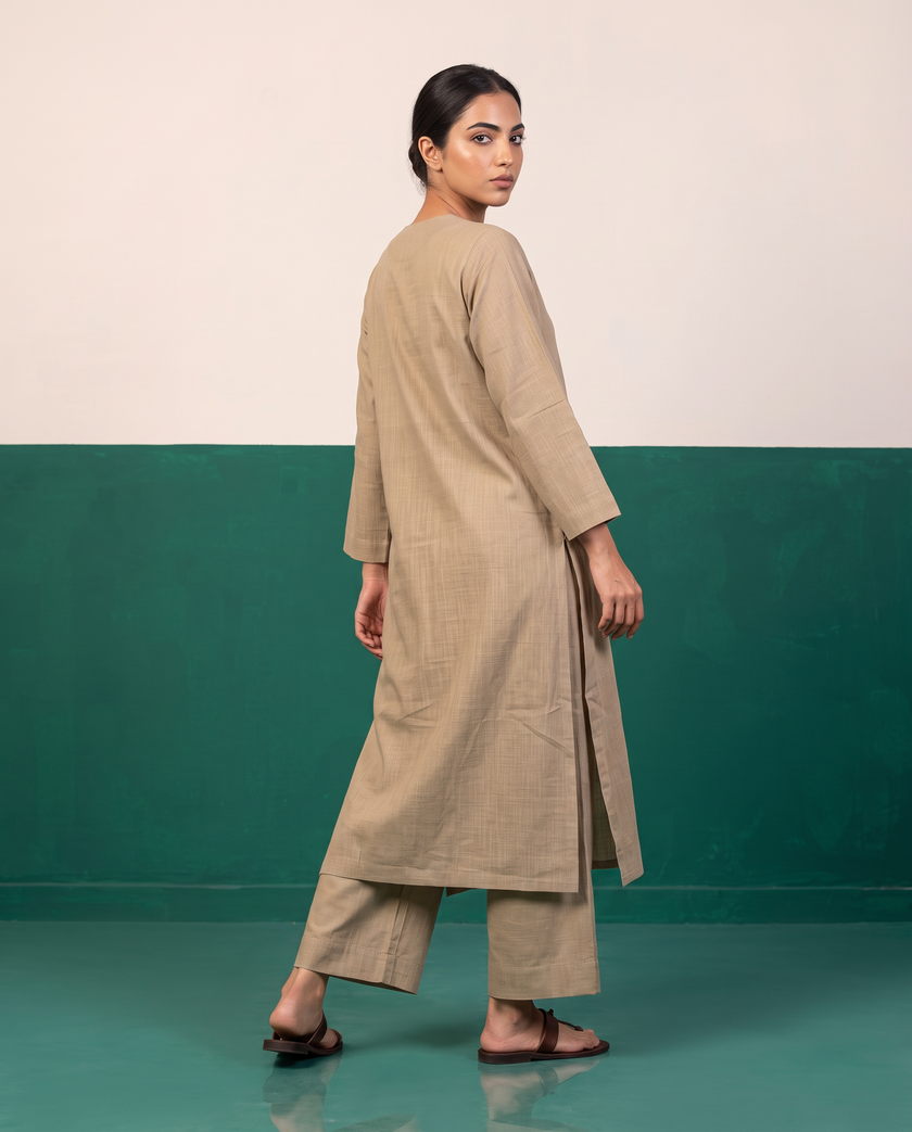 Taupe Straight Kurta & Pants Set