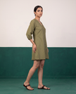 Olive Green Button-Down Cotton Dress