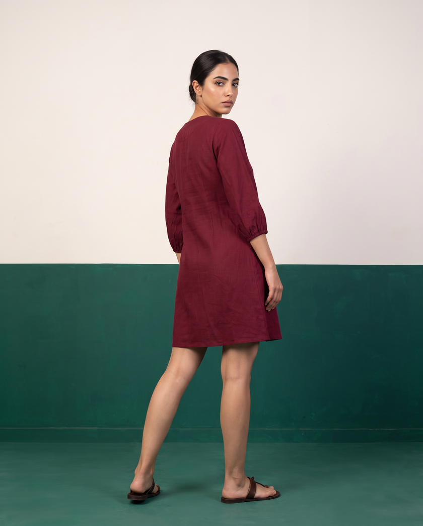 Maroon Button-Down Cotton Dress