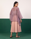 Sheer Mauve Kaftan Top & Blush Flared Midi Skirt Set