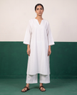 White Notch-Neck A-Line Kurta & Wide-Leg Pants Co-ord Set
