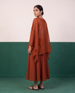 Sheer Kaftan Top & Flared Midi Skirt Set in Rust