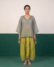 Sage Sheer Cotton Kaftan Top & Citron Dhoti Pants Set