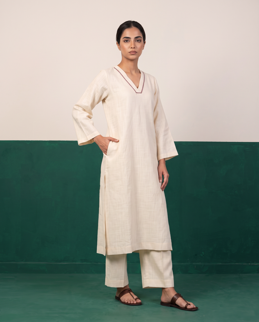Ivory Straight Kurta & Pants Set