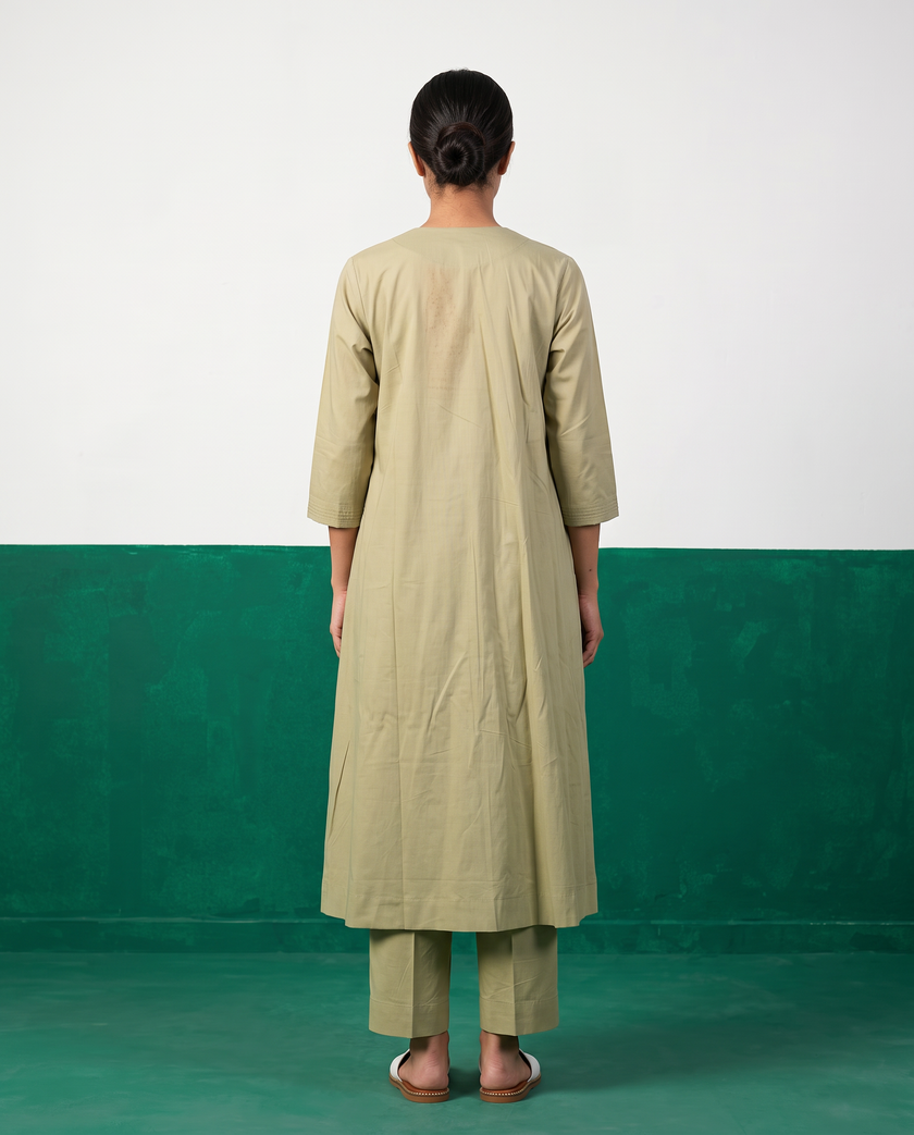 Sage Green Pleated Pure Cotton Kurta Set