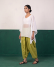 White Sheer Cotton Kaftan Top & Citron Dhoti Pants Set