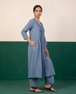 Slate Blue Pleated Kurta & Pants Set