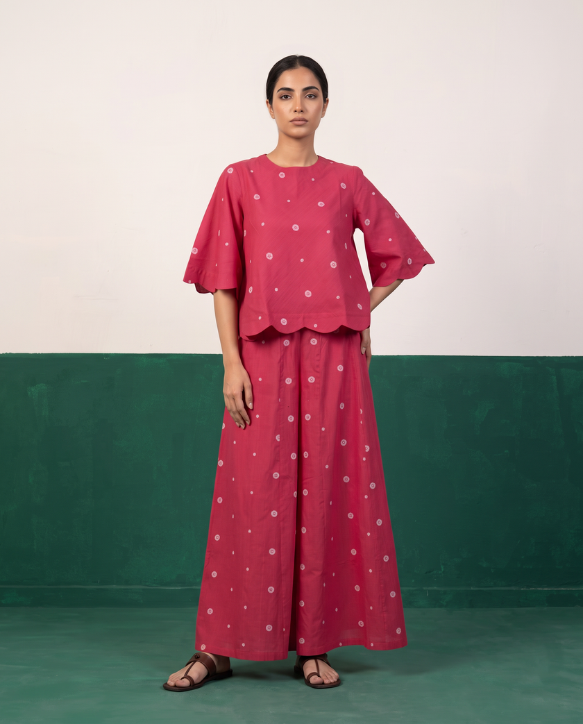 Raspberry Pink Printed Scalloped Top & Palazzo Set