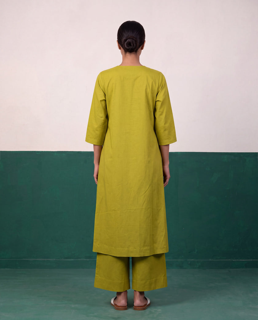 Olive Green Pleated Pure Cotton Kurta Set