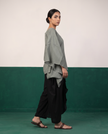 Sage Sheer Cotton Kaftan Top & Black Draped Skirt Set
