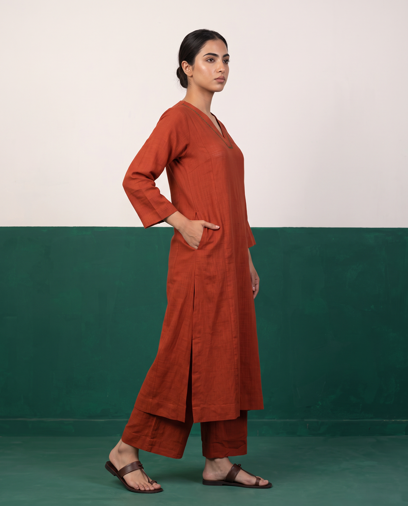 Rust Straight Kurta & Pants Set