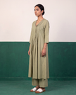 Sage Green Pleated Pure Cotton Kurta Set