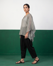 Sage Sheer Cotton Kaftan Top & Black Draped Skirt Set
