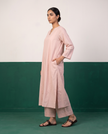 Blush Pink Notch-Neck Kurta & Wide-Leg Pants Co-ord Set