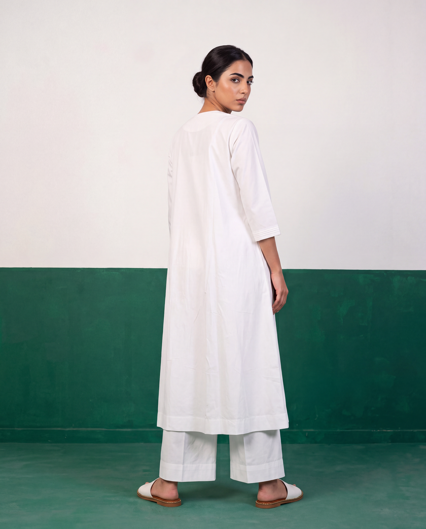 White Pleated Pure Cotton Kurta Set