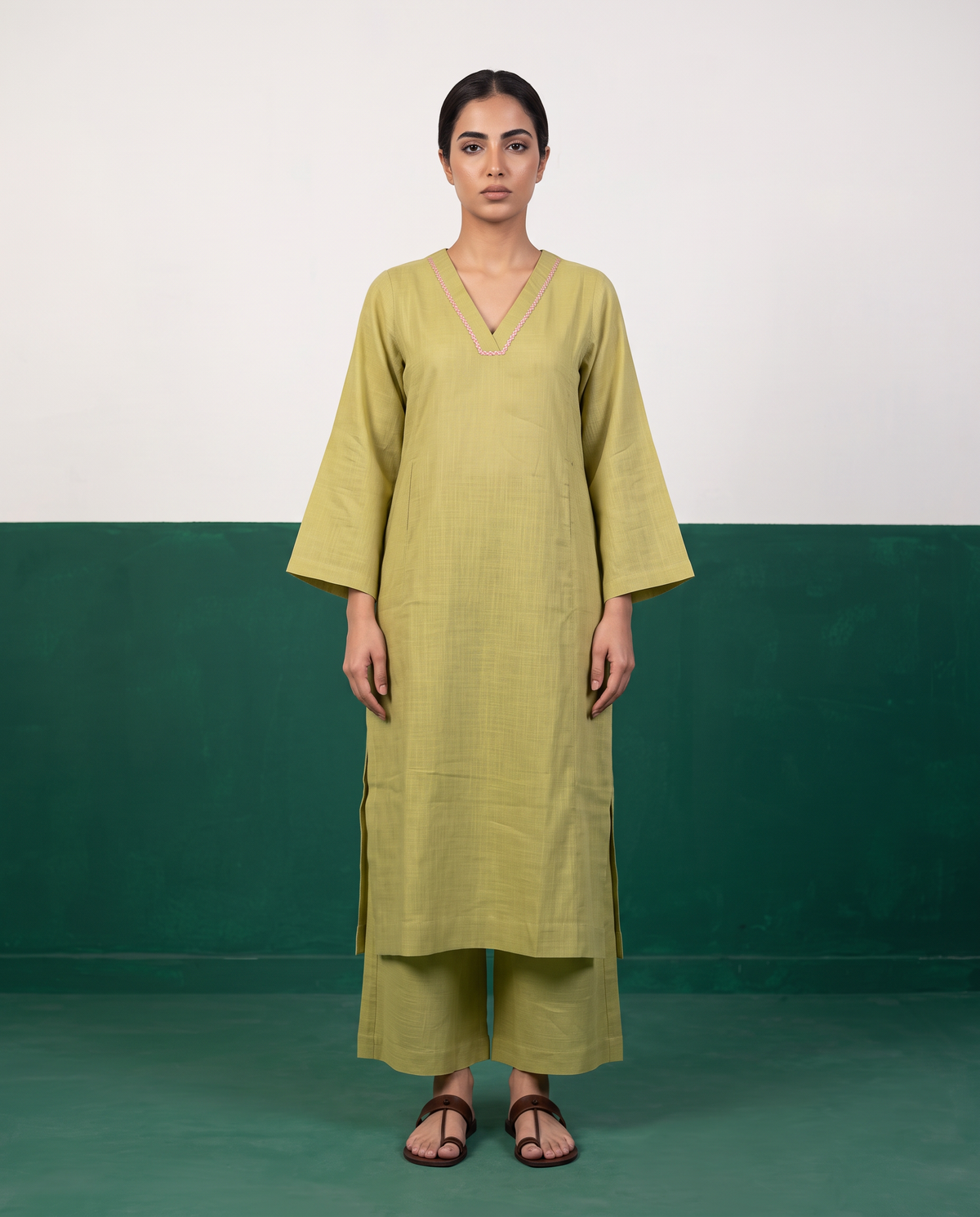 Lime Green Straight Kurta & Pants Set