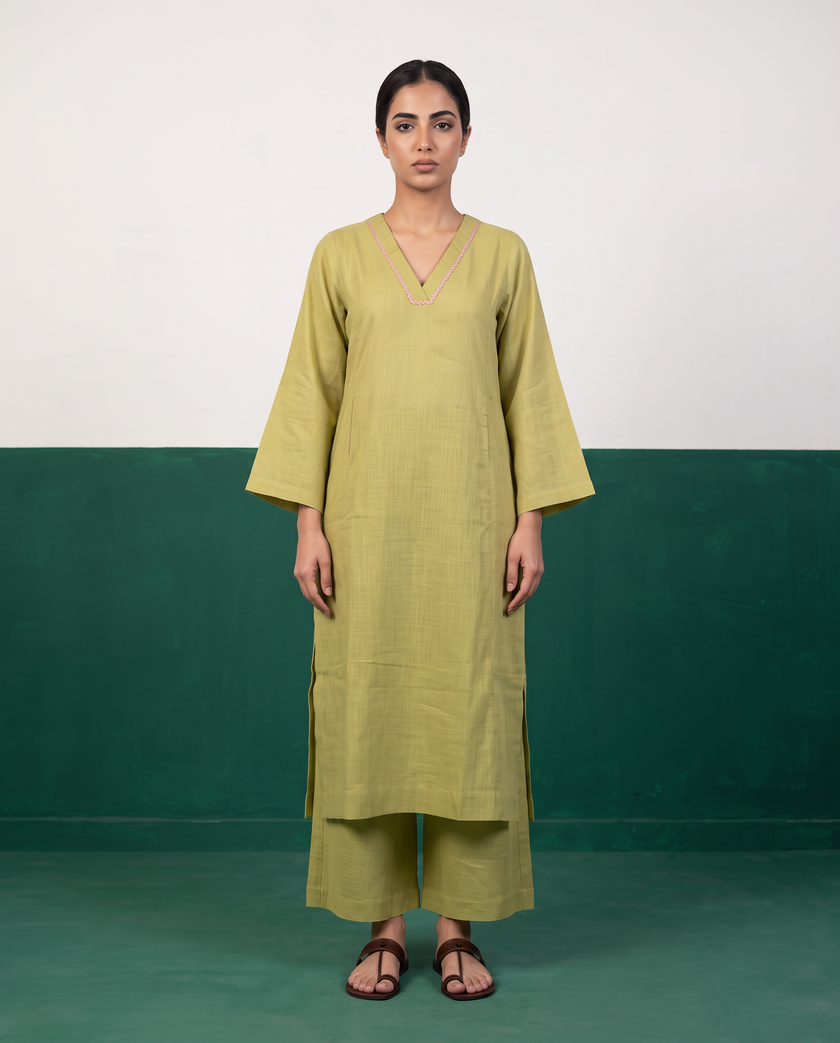 Lime Green Straight Kurta & Pants Set