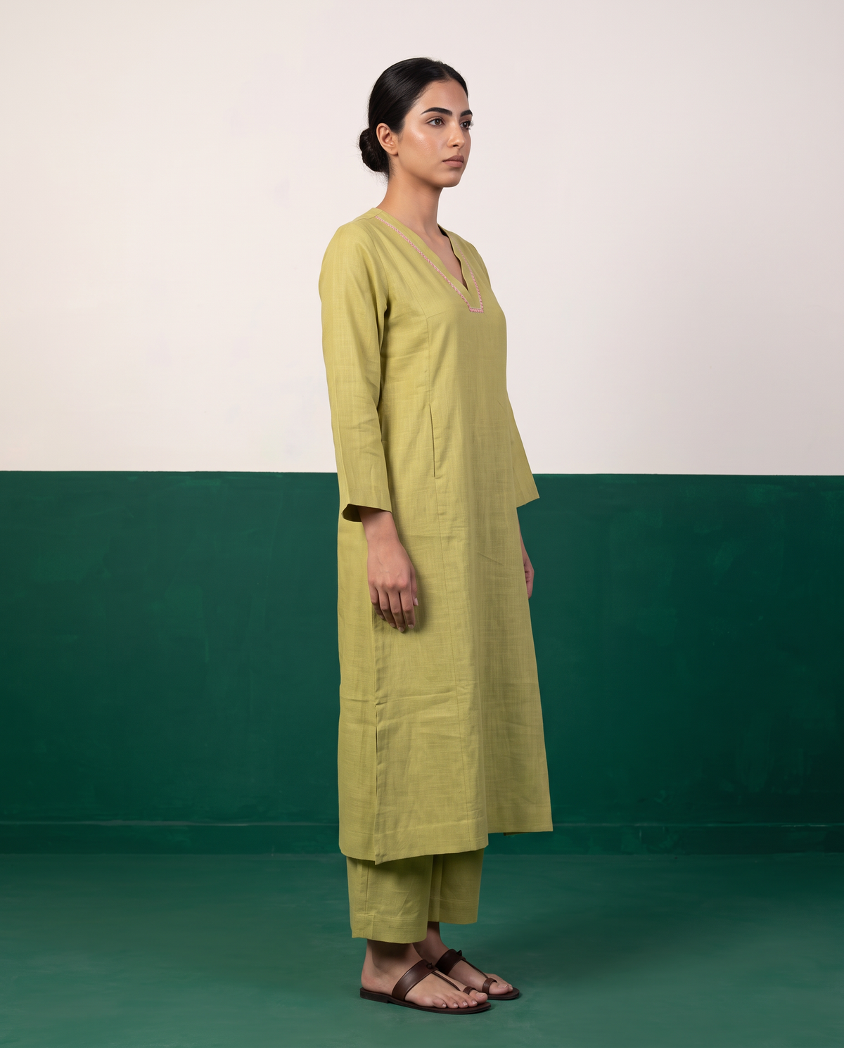 Lime Green Straight Kurta & Pants Set