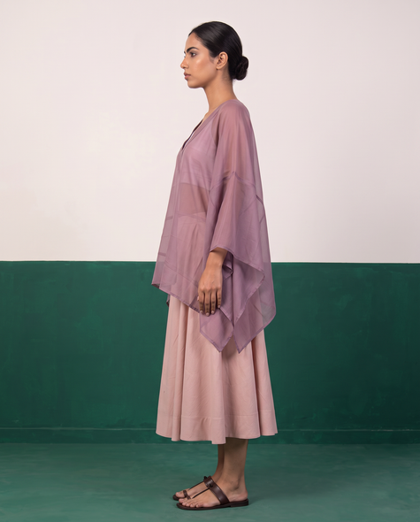 Sheer Mauve Kaftan Top & Blush Flared Midi Skirt Set