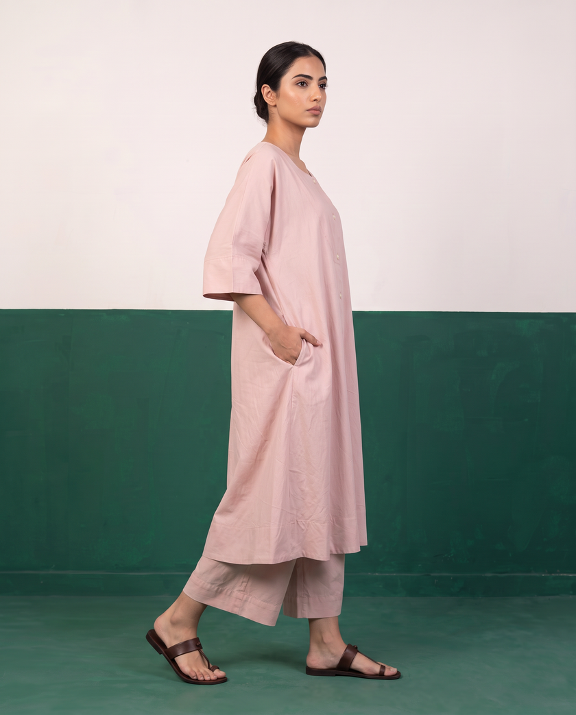 Blush Pink Cotton Kurta Set
