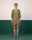 Olive Green Button-Down Cotton Dress