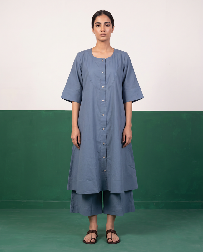 Slate Blue Cotton Kurta Set