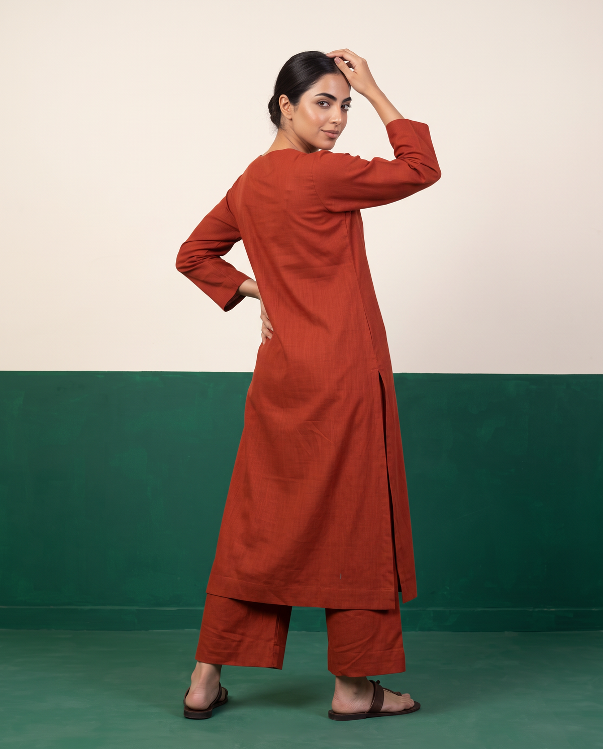 Rust Straight Kurta & Pants Set