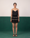 Black Cotton Camisole & Tiered Mini Skirt Set