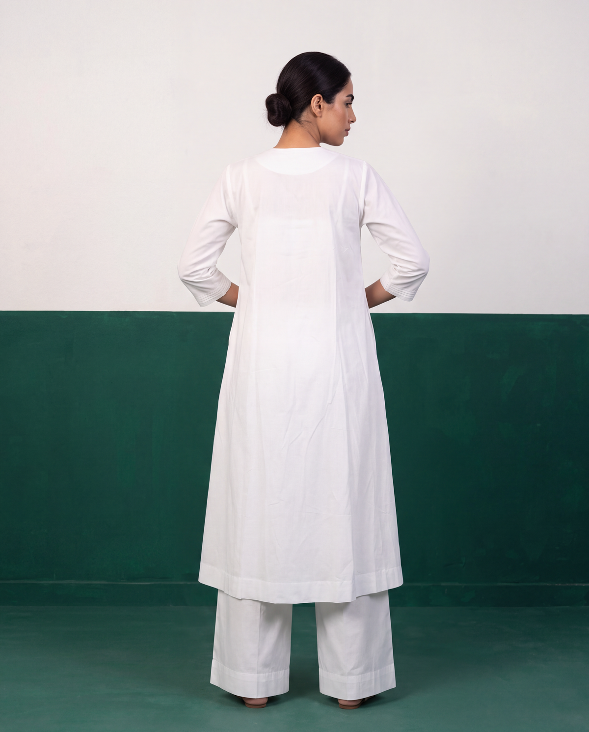 White Pleated Pure Cotton Kurta Set