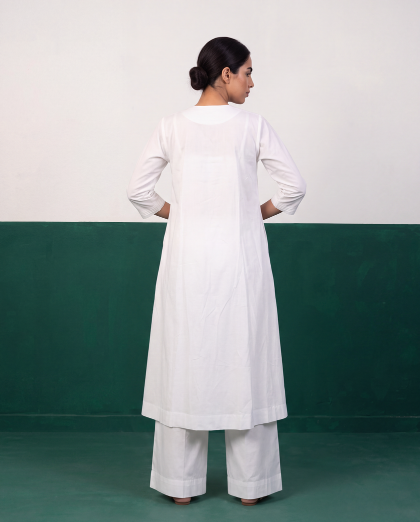 White Pleated Pure Cotton Kurta Set
