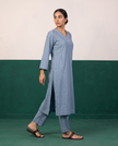 Slate Blue Straight Kurta & Pants Set