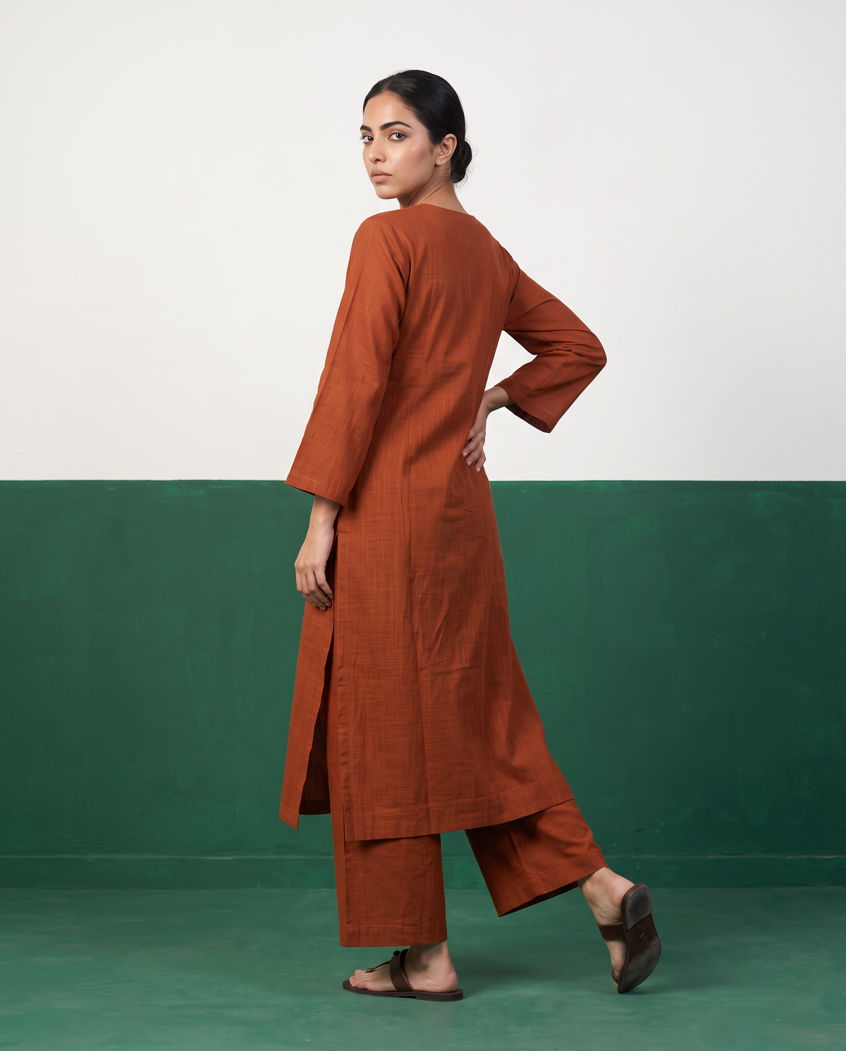 Rust Straight Kurta & Pants Set